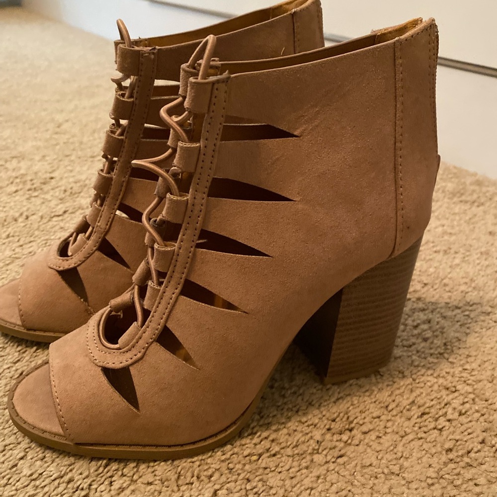 Tan Open Toed Booties